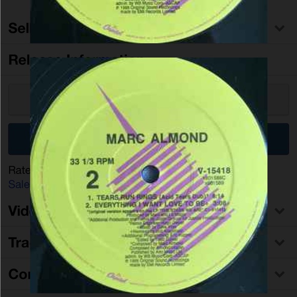 Vinyl Marc Almond Tears run rings Exc. condition 80s Rare - Picture 4 of 5